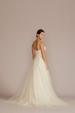 Floral Applique Spaghetti Strap Wedding Dress LBWG4036