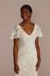 Lace Flutter Sleeve Draped Sheath Wedding Gown SDWG1054