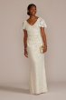 Lace Flutter Sleeve Draped Sheath Wedding Gown SDWG1054