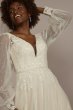 Long Sleeve Pearl Tulle Low Back Wedding Gown SLCWG889