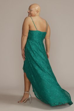 Plus Lace Spaghetti Strap Plunging High-Low Dress WBM2400V5W