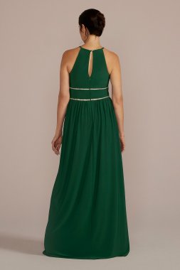Halter Jersey Knit Gown with Rhinestone Waist WBM2411V6