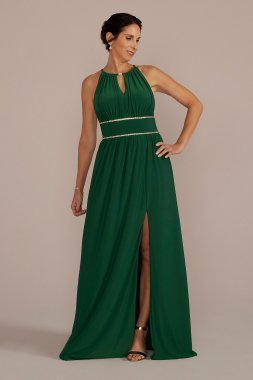 Halter Jersey Knit Gown with Rhinestone Waist WBM2411V6