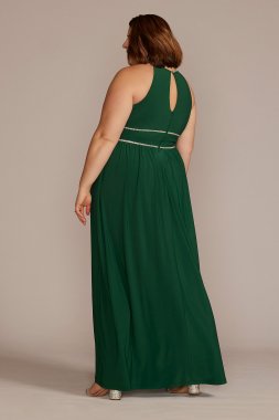 Plus Halter Jersey Knit Gown with Rhinestone Waist WBM2411V6W