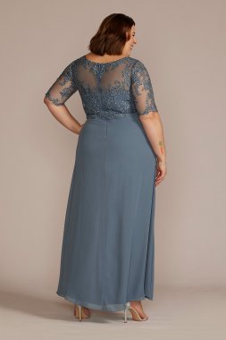 Plus Size Chiffon and Lace Empire Waist Gown WBM2813W