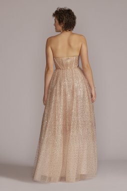 Strapless Sequin Corset A-Line Dress with Slit WBM2867