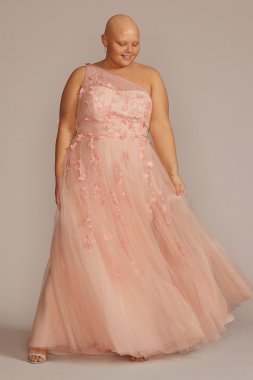 Plus Size 3D Floral One Shoulder Tulle A-Line WBM2869W