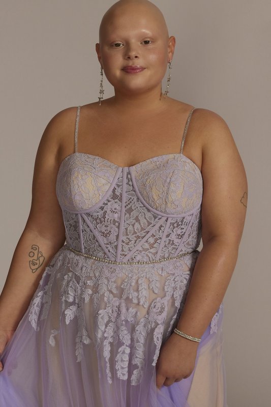 Plus Size Ball Gown with Illusion Lace Corset WBM2881W
