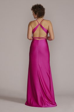 Double Strap Plunging Sheath Prom Gown WBM2899