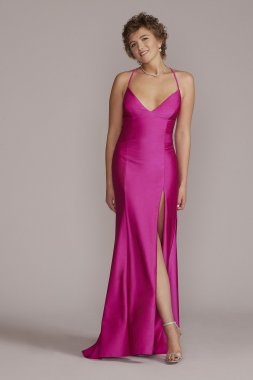 Double Strap Plunging Sheath Prom Gown WBM2899