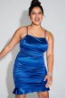 Plus Size Ruched Satin Mini Dress with Ruffled Hem WBM2912W