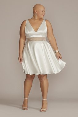 Plus Satin A-Line with Embellished Illusion Waist WBM2915W