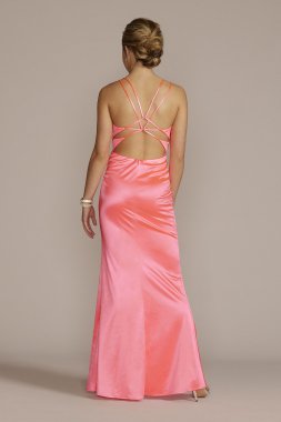 Plunge Stretch Satin A-Line with Embellished Waist WBM2949