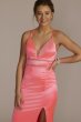 Plunge Stretch Satin A-Line with Embellished Waist WBM2949