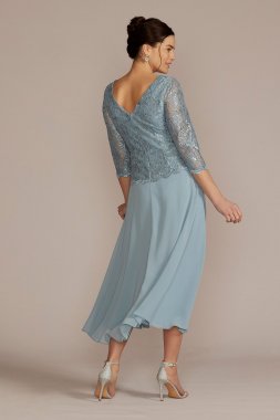 Tea Length Lace and Chiffon Mock Two-Piece WBM2969