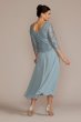 Tea Length Lace and Chiffon Mock Two-Piece WBM2969