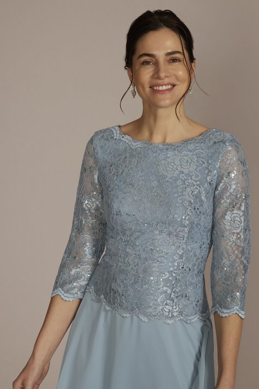 Tea Length Lace and Chiffon Mock Two-Piece WBM2969