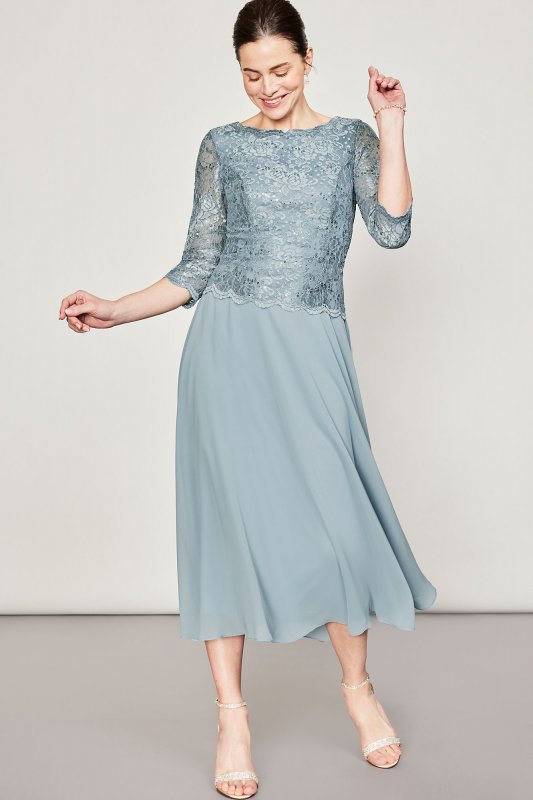 Tea Length Lace and Chiffon Mock Two-Piece WBM2969