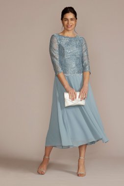 Tea Length Lace and Chiffon Mock Two-Piece WBM2969