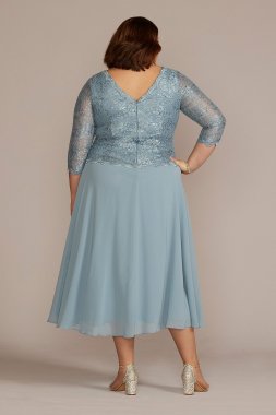 Plus Tea Length Lace and Chiffon Mock Two-Piece WBM2969W
