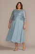 Plus Tea Length Lace and Chiffon Mock Two-Piece WBM2969W