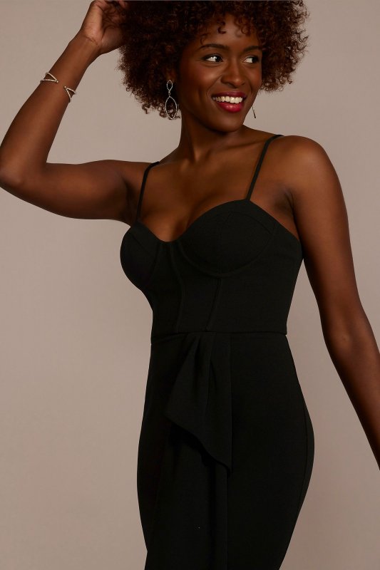 Crepe Corset Sheath Dress with Ruffle Slit WBM3009V2