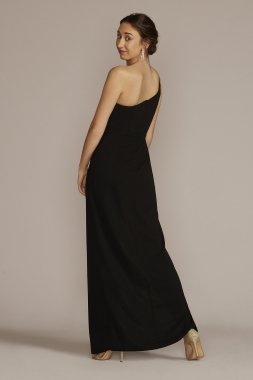 One-Shoulder Crepe Sheath with Cascade Ruffle WBM3009V3