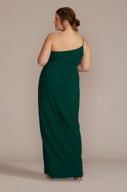 Plus Size One-Shoulder Crepe Sheath with Cascade WBM3009V3W