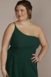 Plus Size One-Shoulder Crepe Sheath with Cascade WBM3009V3W