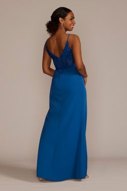 Sheath Crepe Gown with Embellished Corset Bodice WBM3017
