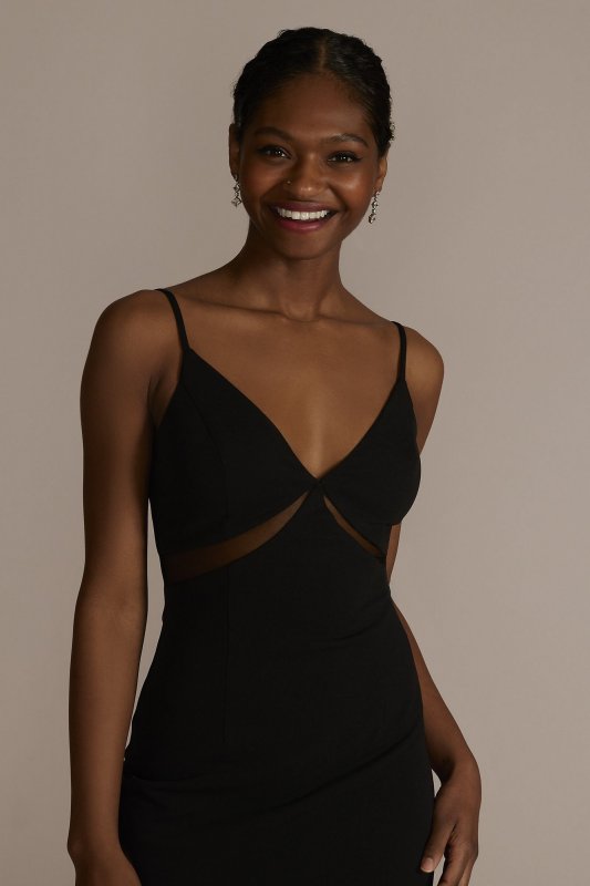 Illusion Cutout Stretch Crepe Sheath with Slit WBM3019