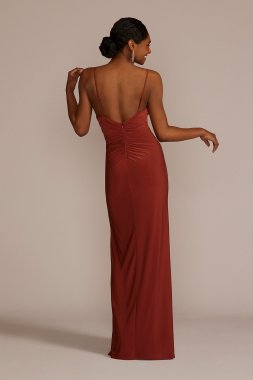 Spaghetti Strap Ruched Stretch Jersey Dress WBM3023