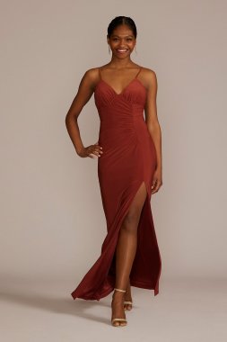Spaghetti Strap Ruched Stretch Jersey Dress WBM3023