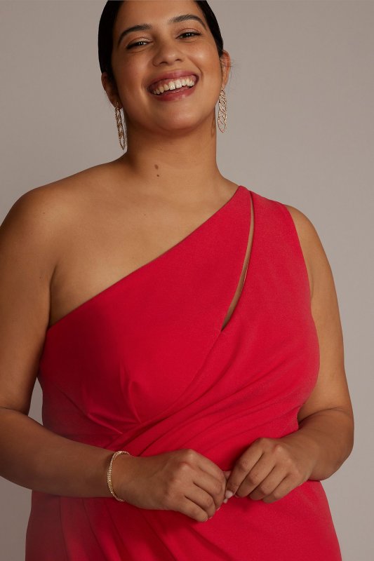 Plus Size One Shoulder Mini Dress with Cutout WBM3089W