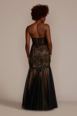 Strapless Corset Gown with Tulle Trumpet Skirt WBM3095