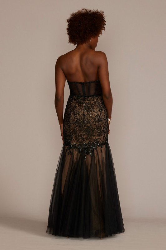 Strapless Corset Gown with Tulle Trumpet Skirt WBM3095