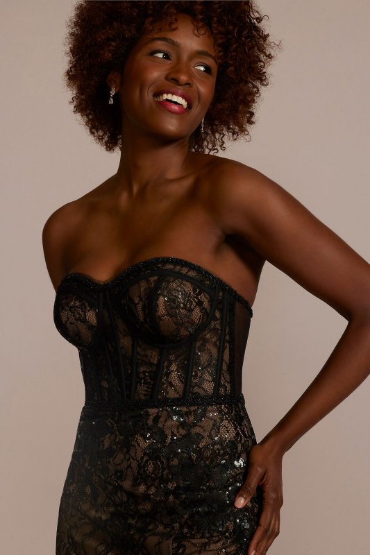 Strapless Corset Gown with Tulle Trumpet Skirt WBM3095