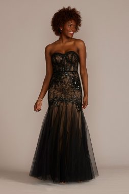 Strapless Corset Gown with Tulle Trumpet Skirt WBM3095