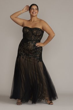Plus Size Strapless Corset Gown with Trumpet Skirt WBM3095W