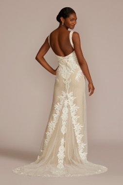 Illusion Plunge Lattice Skirt Wedding Gown WG4066