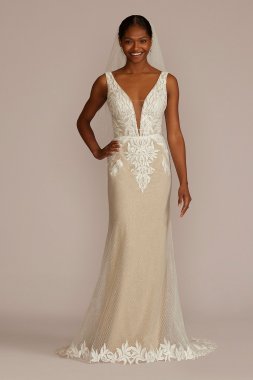 Illusion Plunge Lattice Skirt Wedding Gown WG4066