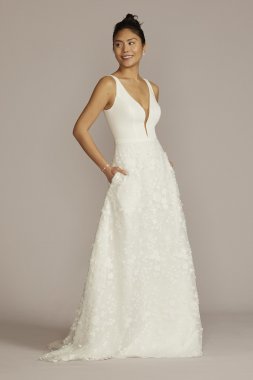3D Floral Crepe A-Line Wedding Dress with Pockets WG4068