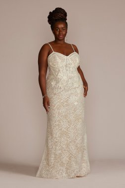 Lace Sheath Tall Plus Wedding Gown with Overskirt 4XL9SWG916