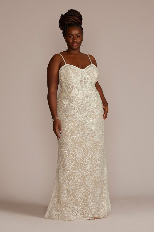 Lace Sheath Tall Plus Wedding Gown with Overskirt 4XL9SWG916