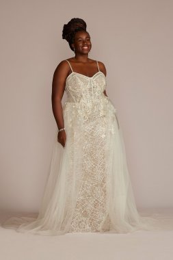 Lace Sheath Tall Plus Wedding Gown with Overskirt 4XL9SWG916