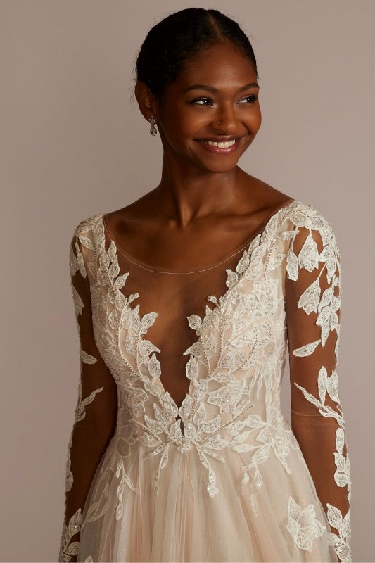 Lace Long Sleeve Lined Bodice Tall Wedding Gown 4XLSLLBSWG862