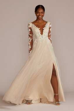 Lace Long Sleeve Lined Bodice Tall Wedding Gown 4XLSLLBSWG862