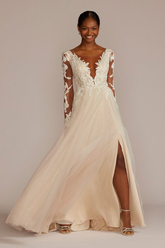 Lace Long Sleeve Lined Bodice Tall Wedding Gown 4XLSLLBSWG862