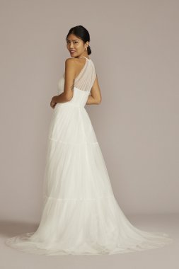Halter Tulle Tall Wedding Gown with Tiered Skirt 4XLWG4050