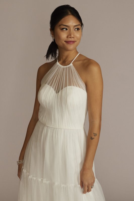 Halter Tulle Tall Wedding Gown with Tiered Skirt 4XLWG4050